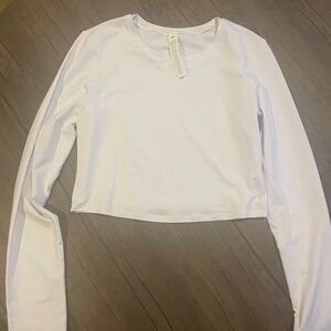 Alo white cropped finese long sleeve top